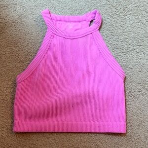 aerie Pink Ribbed High Neck Tank Top